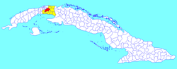 San José municipality (red) within Mayabeque Province (yellow) and Cuba