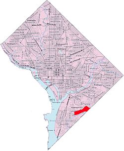 Map of Washington, D.C., with Shipley Terrace highlighted in red.