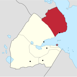 Obockin alue Djiboutin kartalla.