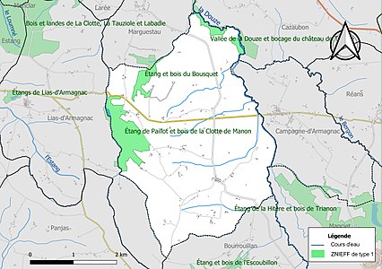 Carte des ZNIEFF de type 1 sur la commune.