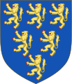 Azur, sis lleons rampants d'or 3-2-1 Armes de Jofré V d'Anjou.