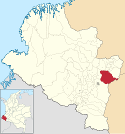 Location of the municipality and town of Buesaco in the Nariño Department of Colombia.
