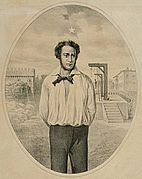 Lithograph of the Italian patriot Ciro Menotti with the Star of Italy above his head (1875).