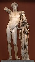 『幼児ディオニュソスを抱くヘルメス』紀元前4世紀。オリジナルは恐らくプラクシテレスの作[注釈 6]