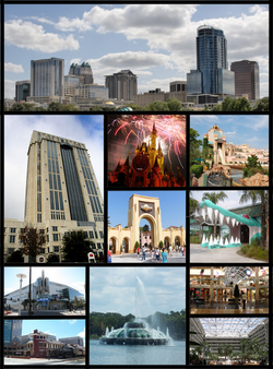 Downtown Orlando, Orange County Courthouse, Walt Disney World, SeaWorld Orlando, Universal Orlando, Gatorland, Amway Center, Church Street Station, Lake Eola fountain, The Mall at Millenia, Orlando International Airport (MCO)