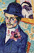 Robert Delaunay, 1906, L'homme à la tulipe (Portrait de M. Jean Metzinger), oil on canvas, 72.4 x 48.5 cm. Exhibited in Paris at the 1906 Salon d'Autome (no. 420) along with a portrait of Delaunay by Metzinger