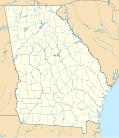 Mapa konturowa Georgii, po prawej nieco na dole znajduje się punkt z opisem „Glennville”