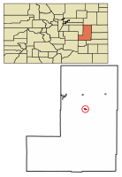 Location of Hugo in Lincoln County, Colorado.