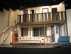 Modern-day rotating set for the play Noises Off