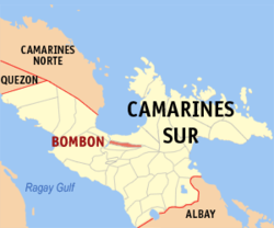 Mapa ning Camarines Sur ampong Bombon ilage