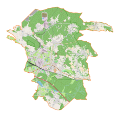 Mapa konturowa gminy Trzebinia, u góry nieco na prawo znajduje się punkt z opisem „Płoki”