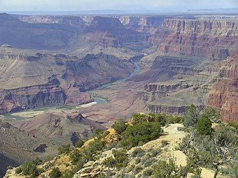 View upriver from Tanner Trail-region (west ridgeline of Tanner Canyon, Desert View, East Rim) (black graben, center-edge, photo left)