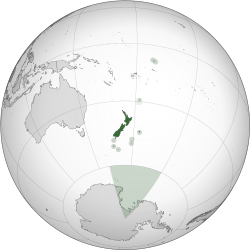 深綠色為新西蘭和海外領土 淺綠色為宣稱但不被承認的南極領地