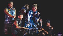 Pink onstage with several other performers
