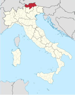 Map heichlichtin the location o the province o Sooth Tyrol in Italy (in reid)