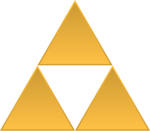 تصویری از سه‌زور، سه مثلث متساوی الاضلاع طلایی که یک مثلث بالای دو مثلث دیگر قرار دارد.