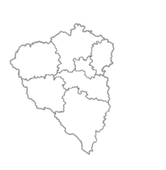 Mapa konturowa kraju pilzneńskiego, u góry po lewej znajduje się punkt z opisem „Olbramov”