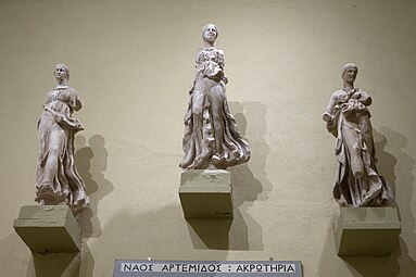 Ancient Greek acroteria from a temple of Artemis, 330-300 BC, marble, Archaeological Museum of Epidaurus, Epidaurus, Greece,