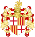 Barcelona coat of arms (17th-18th Centuries) with the Royal Winged Dragon (Vibra) crown and the helmet