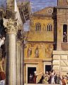 Raffaello A Borgo égése című festményének részlete a templom homlokzatával