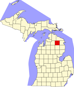 Map of Michigan highlighting Montmorency County