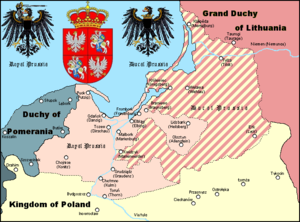 Ducatul Prusia (teritoriul cu dungi) în a doua jumătate a secolului XVI