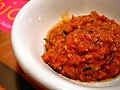 Image 86Sambal belacan, made with mixed toasted belachan, ground chilli, kaffir leaves, sugar and water (from Malaysian cuisine)