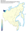 Расселение долган в ДФО по городским и сельским поселениям в %, перепись 2010 г.