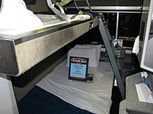 Made-up beds in a railcar