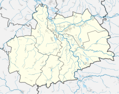 Mapa konturowa powiatu kędzierzyńsko-kozielskiego, blisko centrum na prawo znajduje się punkt z opisem „Bierawa”