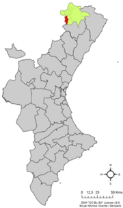 Localização do município de Portell de Morella na Comunidade Valenciana