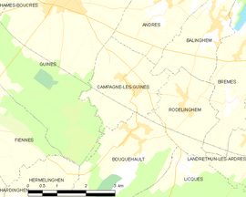 Mapa obce Campagne-lès-Guines