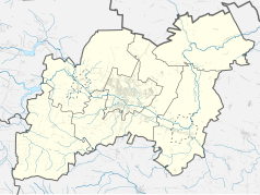 Mapa konturowa powiatu ostrowieckiego, w centrum znajduje się punkt z opisem „Denków”