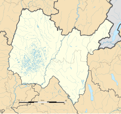 Mapa konturowa Ain, w centrum znajduje się punkt z opisem „Vieu-d’Izenave”