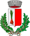 Partito: al 1°, d'argento alla cipolla sradicata col bulbo, le radici e le foglie al naturale; al 2°, di rosso (stemma di Certaldo)