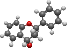 Chemical structure of flavan-4-ol in ball-and-stick model