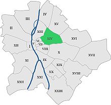 Poziția sectorului în Budapesta (cu verde)