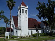 St. Mark's Episcopal Church, Palatka, Florida. Note the buttresses at the base of the belfry.