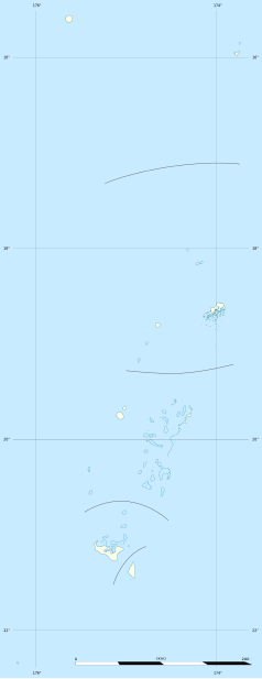 Mapa konturowa Tonga, na dole znajduje się punkt z opisem „TBU”
