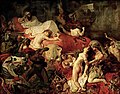 ウジェーヌ・ドラクロワ『サルダナパールの死』392 × 496 cm。ルーヴル美術館[111]。