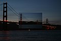 Golden Gate Bridge and Marin Headlands public open space in the background, before (inset) and during Earth Hour 2008