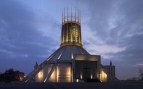Liverpool Metropolitan Cathedral at dusk (reduced grain), corrected perspective