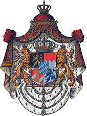 Armoiries des rois de Bavière, représentant deux lions tenant un bouclier au couleur de différentes régions de la Bavière