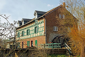 Das Müllerwohnhaus mit Mühlentrakt und Wasserrad (2011)
