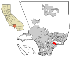 Location of Whittier in Los Angeles County, California