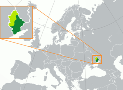 اعلام استقلال (سبز روشن) و محدوده تحت کنترل جمهوری خلق دونتسک (سبز تیره)
