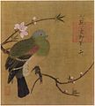 Pigeon sur un pêcher, encre et couleurs sur soie, 1107 ou 1108. Empereur Huizong