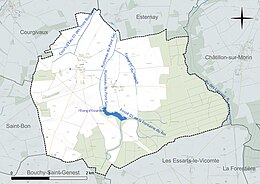 Carte en couleur présentant le réseau hydrographique de la commune