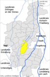 Lage der Gemeinde Gessertshausen im Landkreis Augsburg