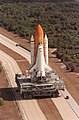 The Space Shuttle Atlantis is moved back to the VAB in January 2001 after the launch of STS-98 was scrubbed